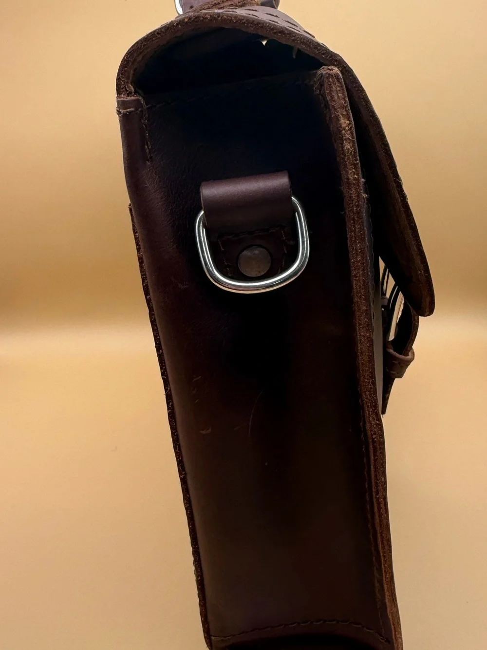 Saddleback Leather Indiana Satchel Dark Coffee Brown Blue Logo